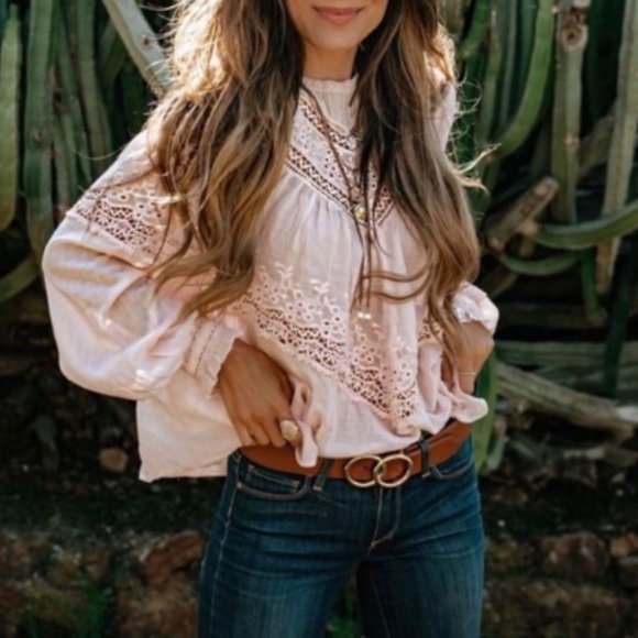 Free People RED Antique Inspired Button Down Blouse M NWOT - Picture 5 of 5